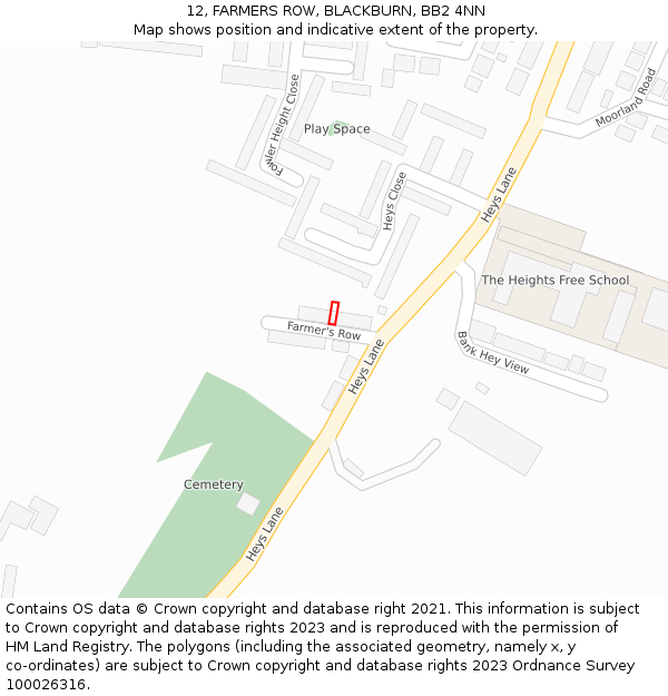 12, FARMERS ROW, BLACKBURN, BB2 4NN: Location map and indicative extent of plot