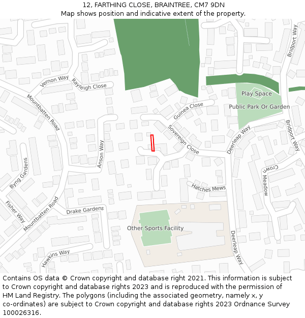 12, FARTHING CLOSE, BRAINTREE, CM7 9DN: Location map and indicative extent of plot