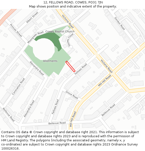 12, FELLOWS ROAD, COWES, PO31 7JN: Location map and indicative extent of plot