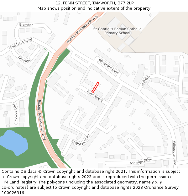 12, FENN STREET, TAMWORTH, B77 2LP: Location map and indicative extent of plot