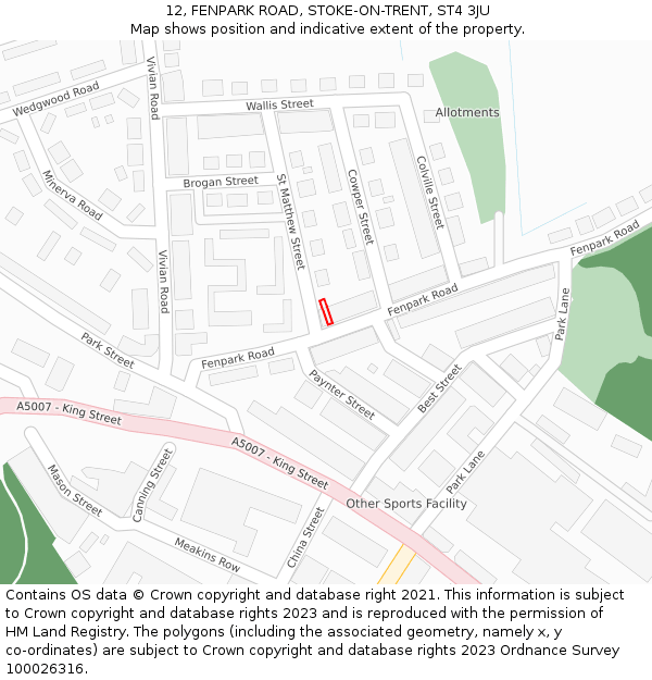 12, FENPARK ROAD, STOKE-ON-TRENT, ST4 3JU: Location map and indicative extent of plot