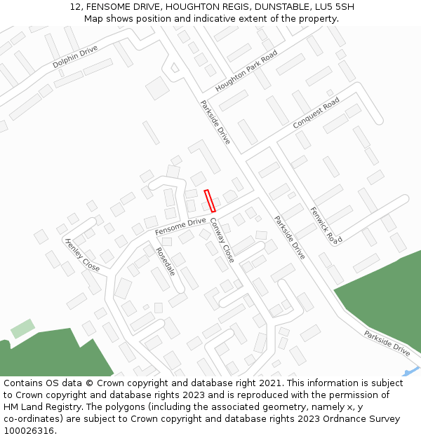 12, FENSOME DRIVE, HOUGHTON REGIS, DUNSTABLE, LU5 5SH: Location map and indicative extent of plot