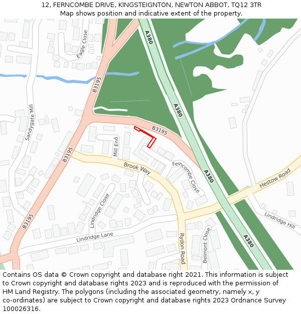 12, FERNCOMBE DRIVE, KINGSTEIGNTON, NEWTON ABBOT, TQ12 3TR: Location map and indicative extent of plot