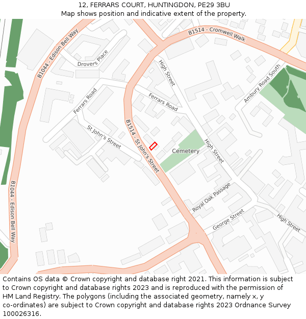 12, FERRARS COURT, HUNTINGDON, PE29 3BU: Location map and indicative extent of plot