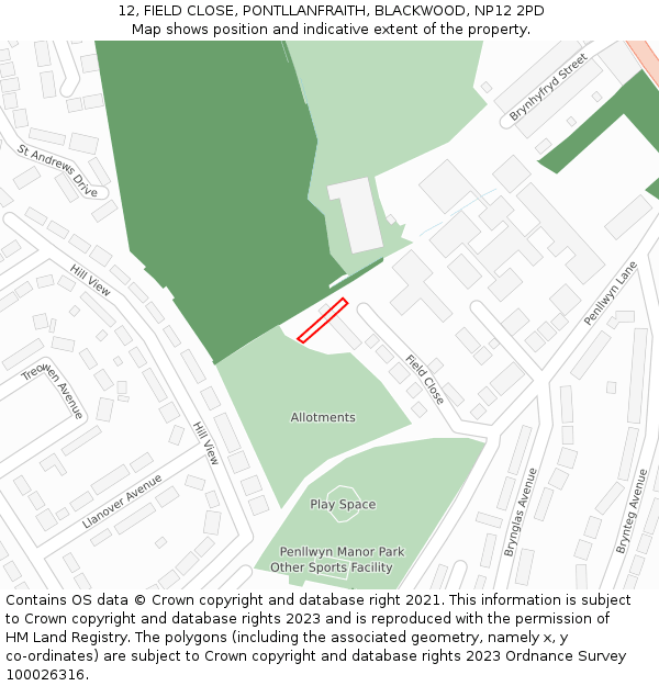 12, FIELD CLOSE, PONTLLANFRAITH, BLACKWOOD, NP12 2PD: Location map and indicative extent of plot