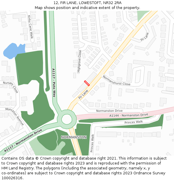 12, FIR LANE, LOWESTOFT, NR32 2RA: Location map and indicative extent of plot