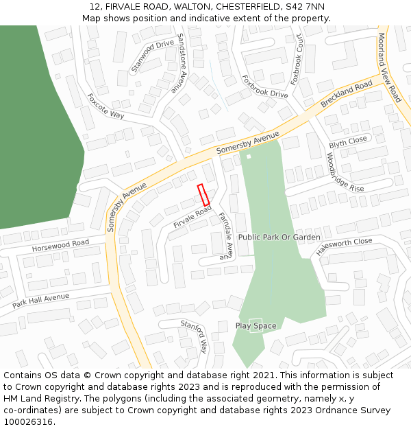 12, FIRVALE ROAD, WALTON, CHESTERFIELD, S42 7NN: Location map and indicative extent of plot