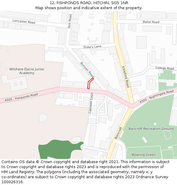 12, FISHPONDS ROAD, HITCHIN, SG5 1NR: Location map and indicative extent of plot