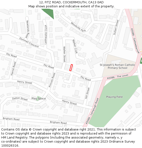 12, FITZ ROAD, COCKERMOUTH, CA13 0AD: Location map and indicative extent of plot