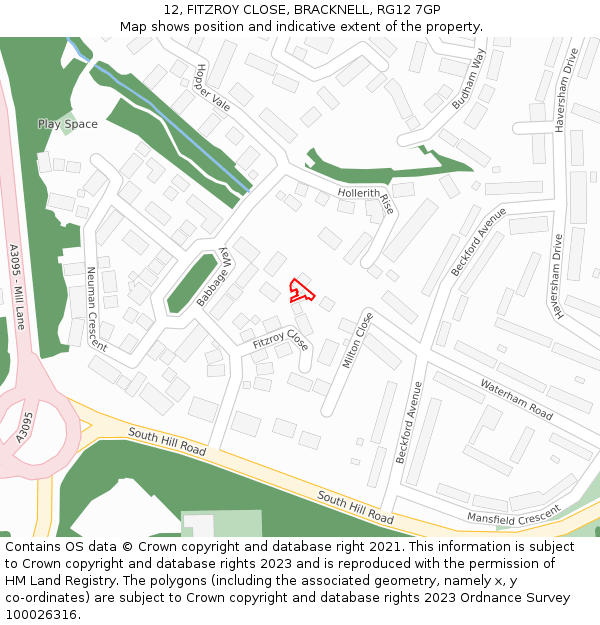 12, FITZROY CLOSE, BRACKNELL, RG12 7GP: Location map and indicative extent of plot