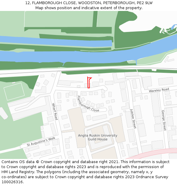 12, FLAMBOROUGH CLOSE, WOODSTON, PETERBOROUGH, PE2 9LW: Location map and indicative extent of plot
