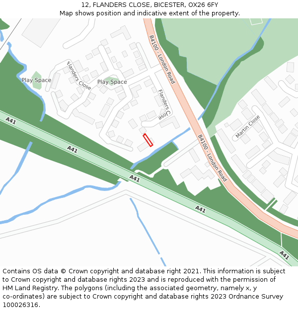 12, FLANDERS CLOSE, BICESTER, OX26 6FY: Location map and indicative extent of plot