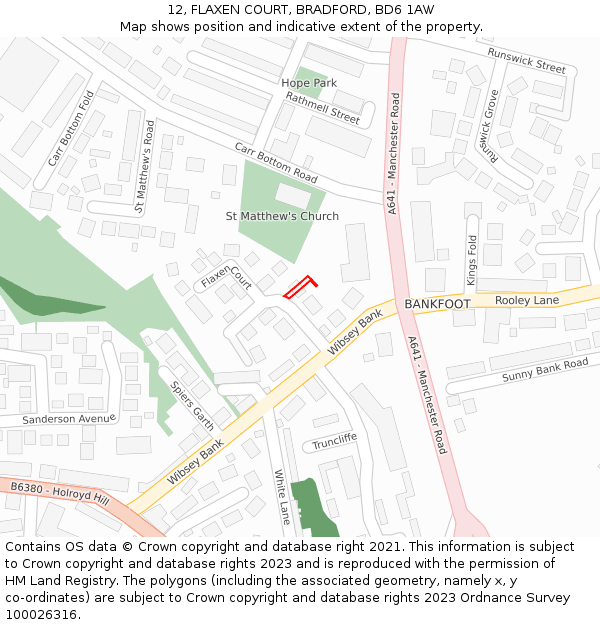 12, FLAXEN COURT, BRADFORD, BD6 1AW: Location map and indicative extent of plot