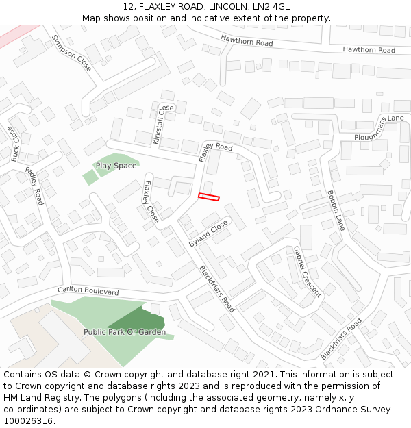 12, FLAXLEY ROAD, LINCOLN, LN2 4GL: Location map and indicative extent of plot