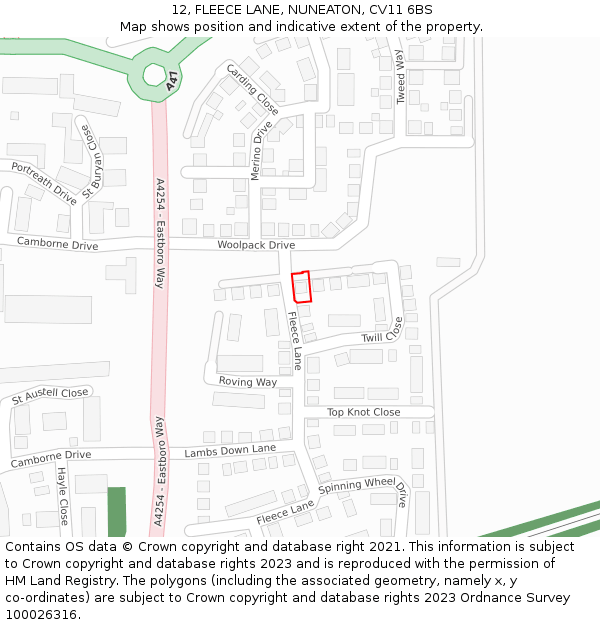 12, FLEECE LANE, NUNEATON, CV11 6BS: Location map and indicative extent of plot
