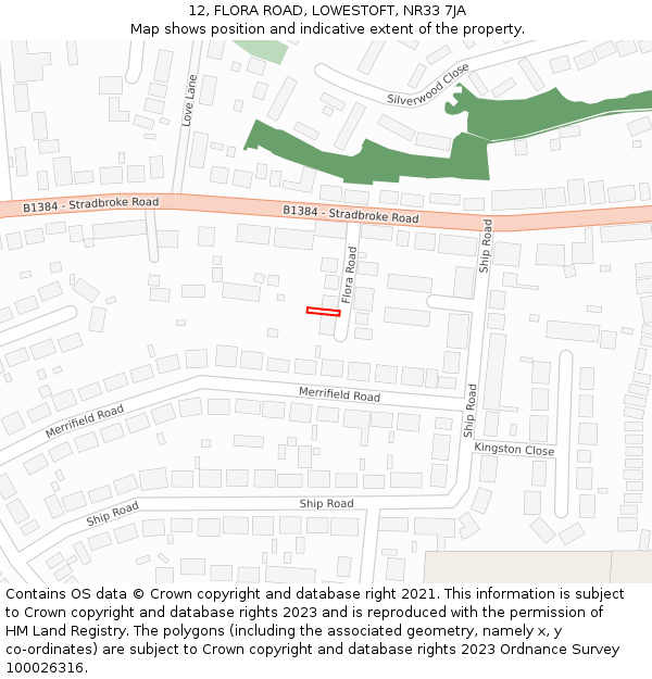 12, FLORA ROAD, LOWESTOFT, NR33 7JA: Location map and indicative extent of plot