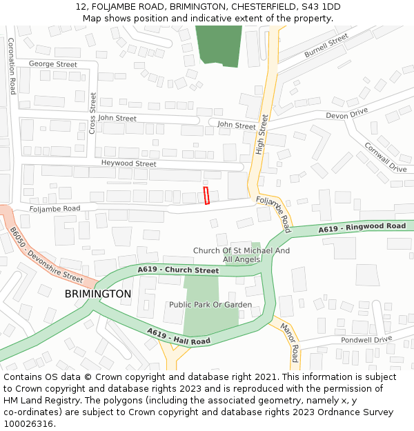 12, FOLJAMBE ROAD, BRIMINGTON, CHESTERFIELD, S43 1DD: Location map and indicative extent of plot