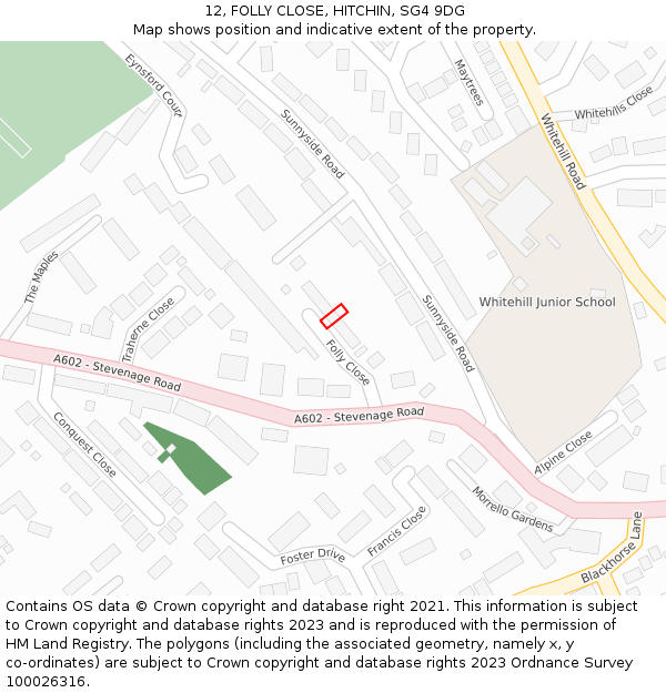 12, FOLLY CLOSE, HITCHIN, SG4 9DG: Location map and indicative extent of plot