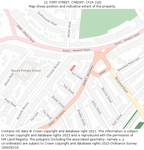 12, FORT STREET, CARDIFF, CF24 1QQ: Location map and indicative extent of plot