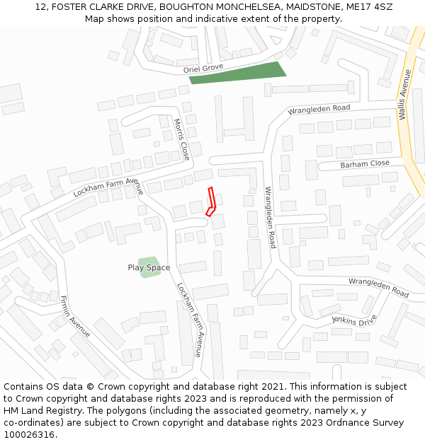 12, FOSTER CLARKE DRIVE, BOUGHTON MONCHELSEA, MAIDSTONE, ME17 4SZ: Location map and indicative extent of plot