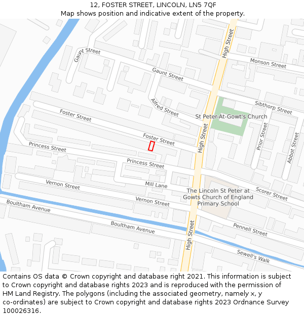 12, FOSTER STREET, LINCOLN, LN5 7QF: Location map and indicative extent of plot