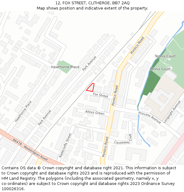 12, FOX STREET, CLITHEROE, BB7 2AQ: Location map and indicative extent of plot