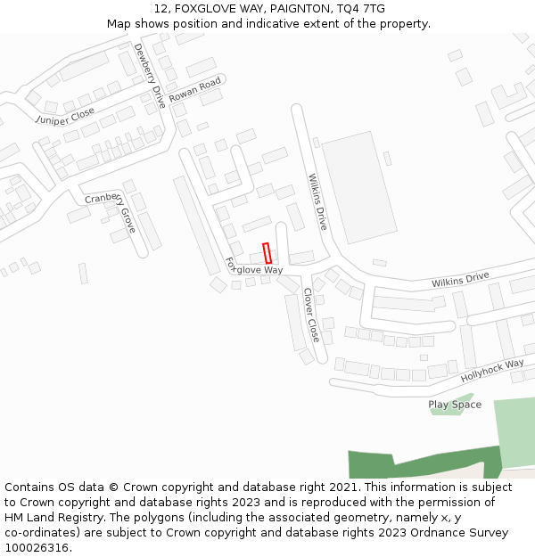 12, FOXGLOVE WAY, PAIGNTON, TQ4 7TG: Location map and indicative extent of plot