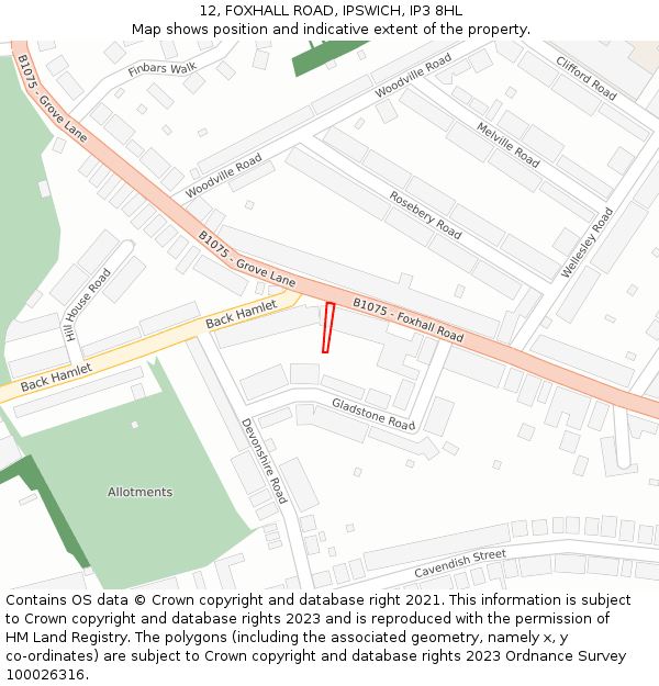 12, FOXHALL ROAD, IPSWICH, IP3 8HL: Location map and indicative extent of plot
