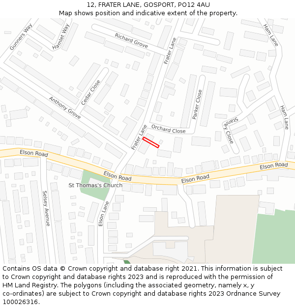12, FRATER LANE, GOSPORT, PO12 4AU: Location map and indicative extent of plot