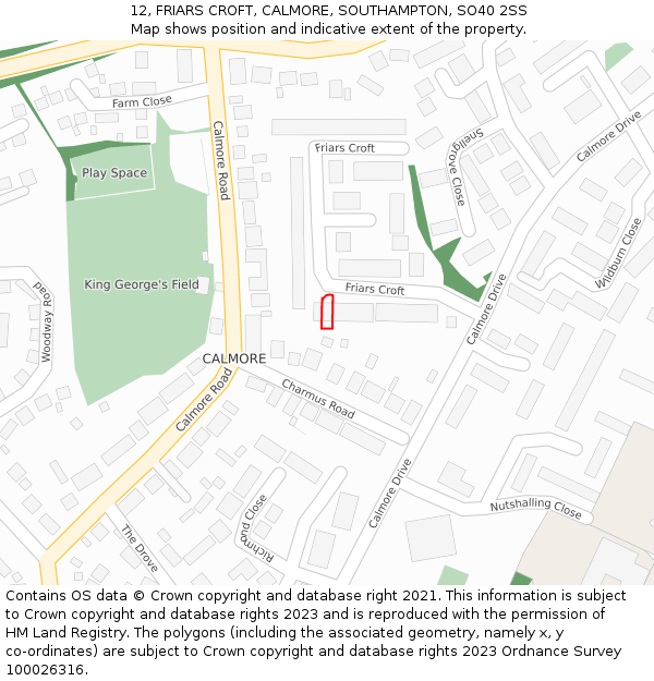 12, FRIARS CROFT, CALMORE, SOUTHAMPTON, SO40 2SS: Location map and indicative extent of plot