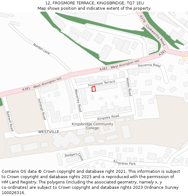 12, FROGMORE TERRACE, KINGSBRIDGE, TQ7 1EU: Location map and indicative extent of plot