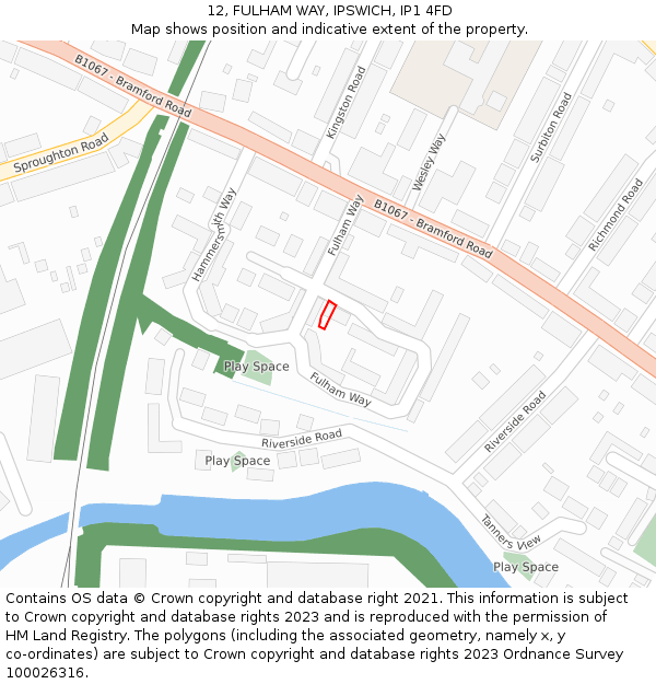 12, FULHAM WAY, IPSWICH, IP1 4FD: Location map and indicative extent of plot