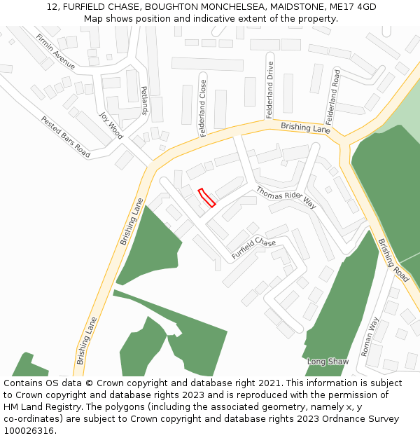 12, FURFIELD CHASE, BOUGHTON MONCHELSEA, MAIDSTONE, ME17 4GD: Location map and indicative extent of plot