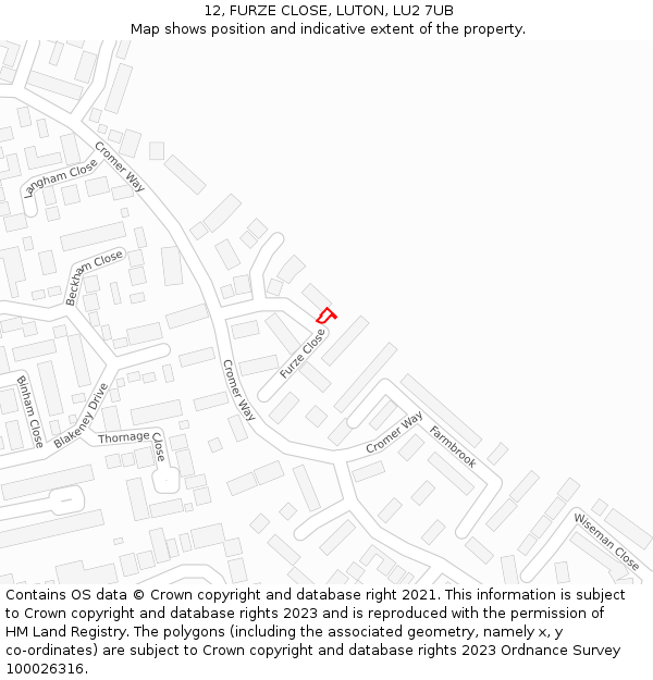 12, FURZE CLOSE, LUTON, LU2 7UB: Location map and indicative extent of plot