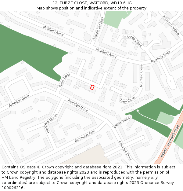 12, FURZE CLOSE, WATFORD, WD19 6HG: Location map and indicative extent of plot