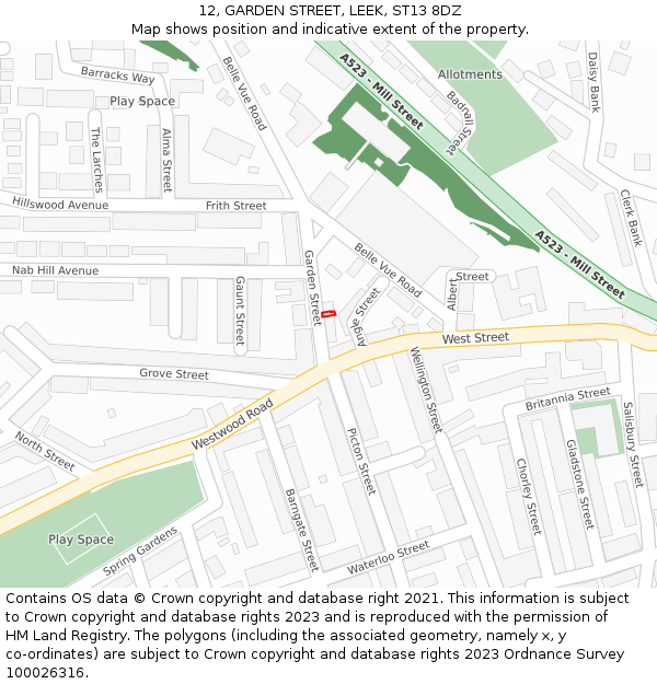 12, GARDEN STREET, LEEK, ST13 8DZ: Location map and indicative extent of plot