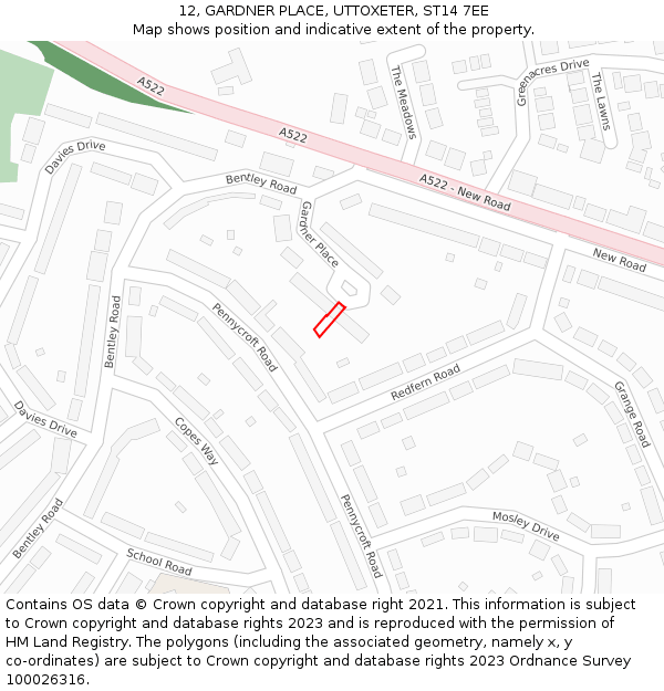 12, GARDNER PLACE, UTTOXETER, ST14 7EE: Location map and indicative extent of plot