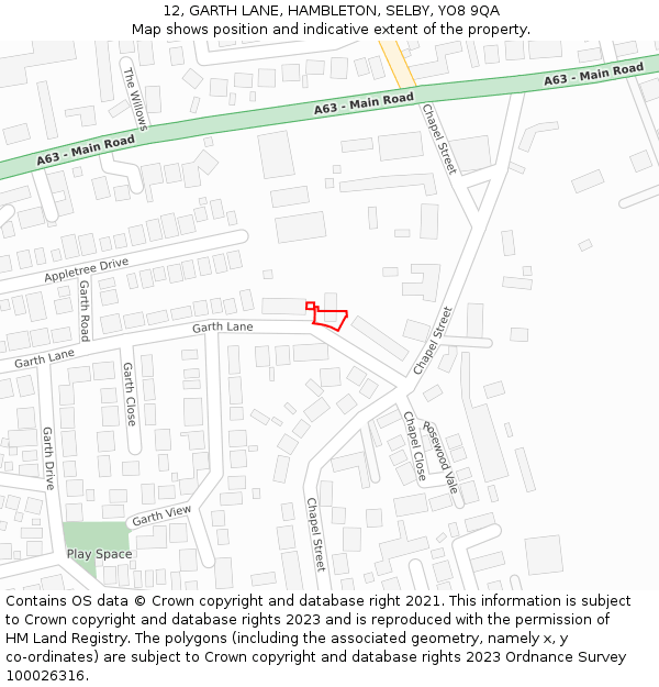 12, GARTH LANE, HAMBLETON, SELBY, YO8 9QA: Location map and indicative extent of plot
