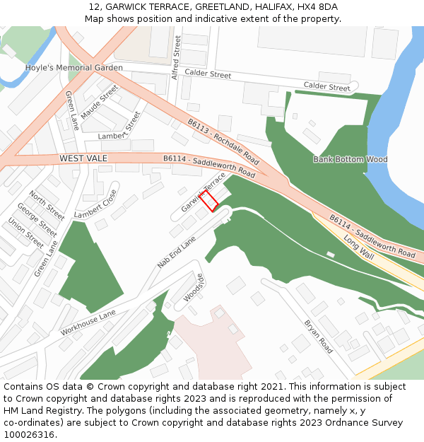 12, GARWICK TERRACE, GREETLAND, HALIFAX, HX4 8DA: Location map and indicative extent of plot