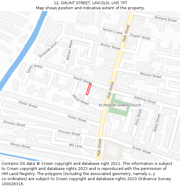 12, GAUNT STREET, LINCOLN, LN5 7PT: Location map and indicative extent of plot