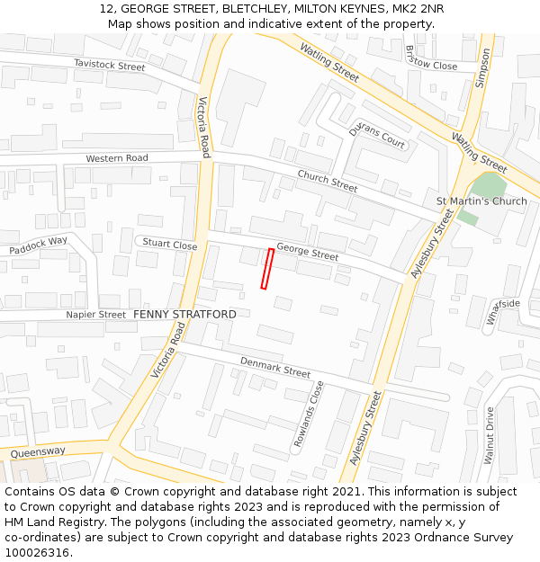 12, GEORGE STREET, BLETCHLEY, MILTON KEYNES, MK2 2NR: Location map and indicative extent of plot
