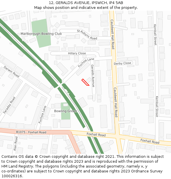12, GERALDS AVENUE, IPSWICH, IP4 5AB: Location map and indicative extent of plot