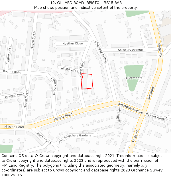 12, GILLARD ROAD, BRISTOL, BS15 8AR: Location map and indicative extent of plot