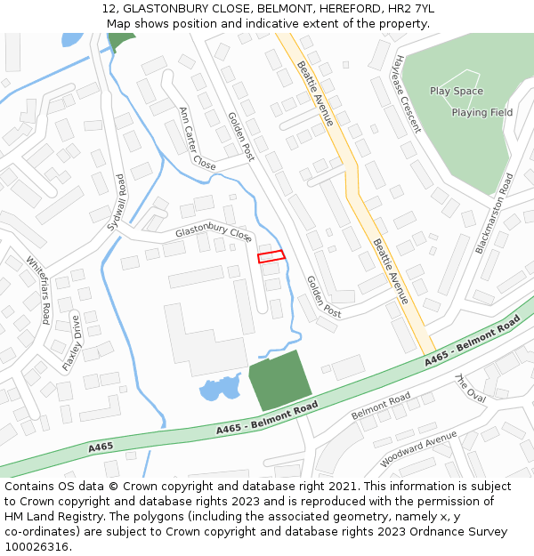 12, GLASTONBURY CLOSE, BELMONT, HEREFORD, HR2 7YL: Location map and indicative extent of plot