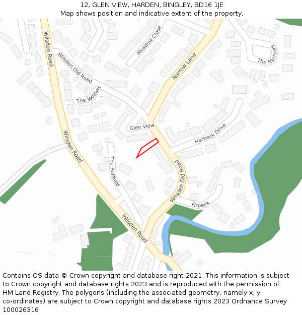 12, GLEN VIEW, HARDEN, BINGLEY, BD16 1JE: Location map and indicative extent of plot