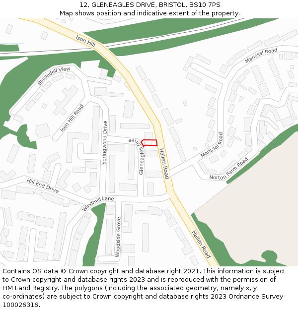 12, GLENEAGLES DRIVE, BRISTOL, BS10 7PS: Location map and indicative extent of plot
