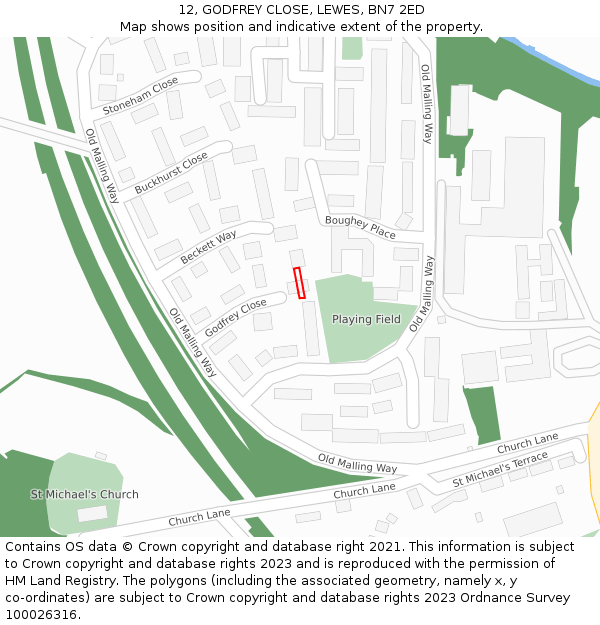 12, GODFREY CLOSE, LEWES, BN7 2ED: Location map and indicative extent of plot