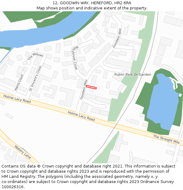 12, GOODWIN WAY, HEREFORD, HR2 6RA: Location map and indicative extent of plot