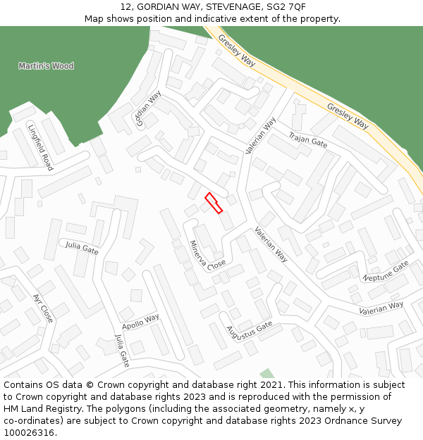 12, GORDIAN WAY, STEVENAGE, SG2 7QF: Location map and indicative extent of plot