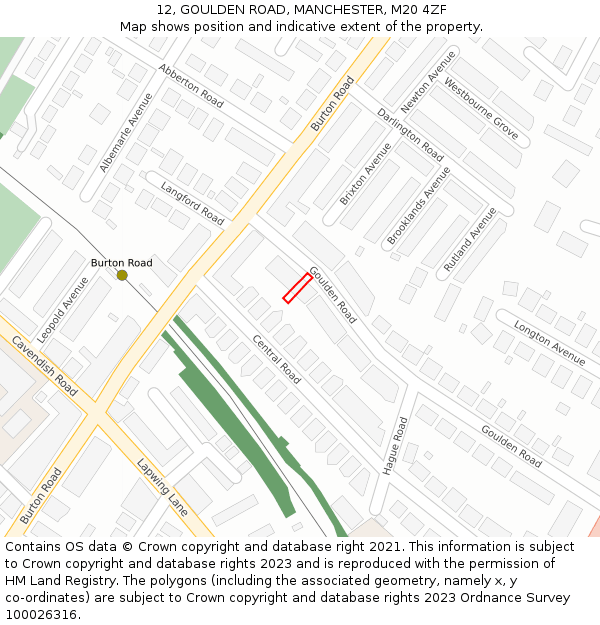 12, GOULDEN ROAD, MANCHESTER, M20 4ZF: Location map and indicative extent of plot